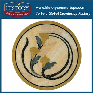 Honey Onyx, Nero Marguina Black Marble, Cnc Water Jet Stone Mosaic Artistic Tiles, Round Pattern Florence Artistic Decoration Floor Medallions