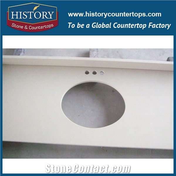 Hot on Sale Beige White Nq2002 Custom Solid Surface Quartz Engineered Stone Vanity Top/Bathroom Countertops