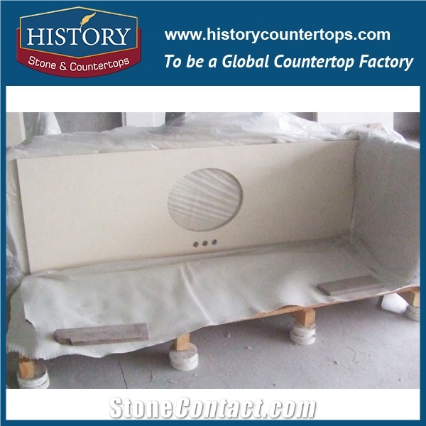 Hot on Sale Beige White Nq2002 Custom Solid Surface Quartz Engineered Stone Vanity Top/Bathroom Countertops