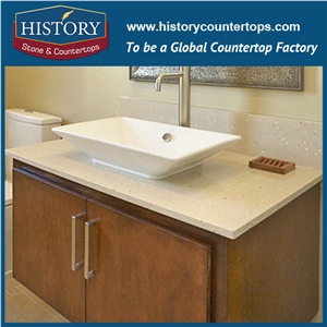 Hot on Sale Beige White Nq2002 Custom Solid Surface Quartz Engineered Stone Vanity Top/Bathroom Countertops