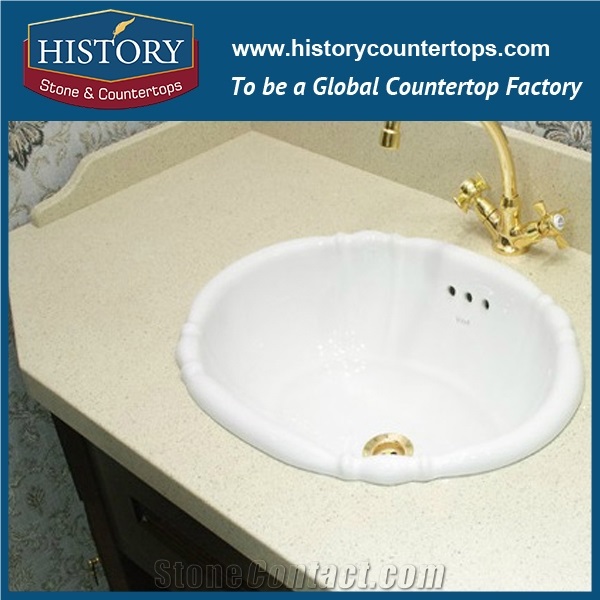 Hot on Sale Beige White Nq2002 Custom Solid Surface Quartz Engineered Stone Vanity Top/Bathroom Countertops