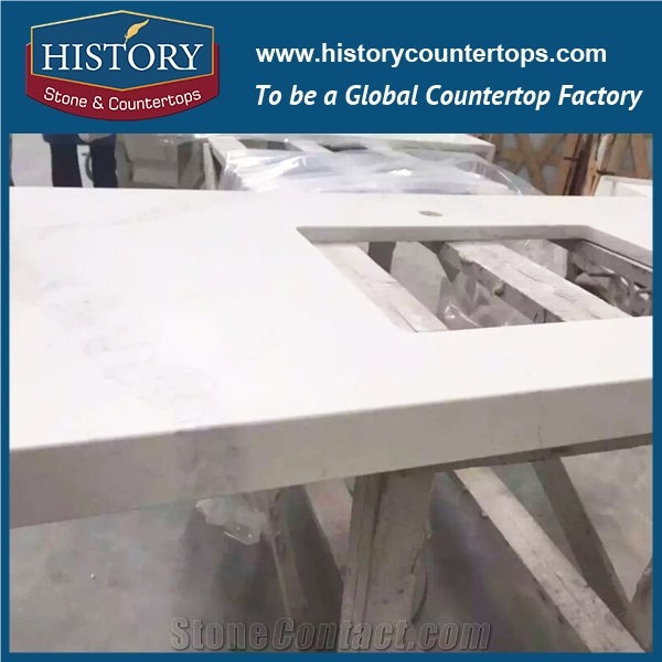 Hot on Sale Calacatta White Nq5063 Custom Solid Surface Quartz Engineered Stone Vanity Top/Bathroom Countertops