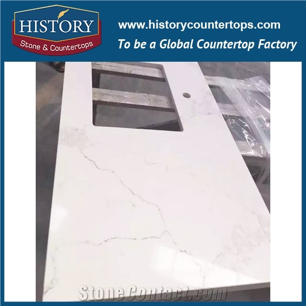 Hot on Sale Calacatta White Nq5063 Custom Solid Surface Quartz Engineered Stone Vanity Top/Bathroom Countertops