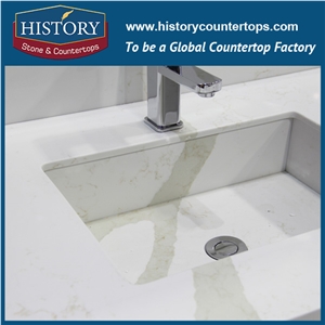 Hot on Sale Man Made Calacatta White Nq5006 Custom Solid Surface Quartz Engineered Stone Vanity Top/Bathroom Countertops