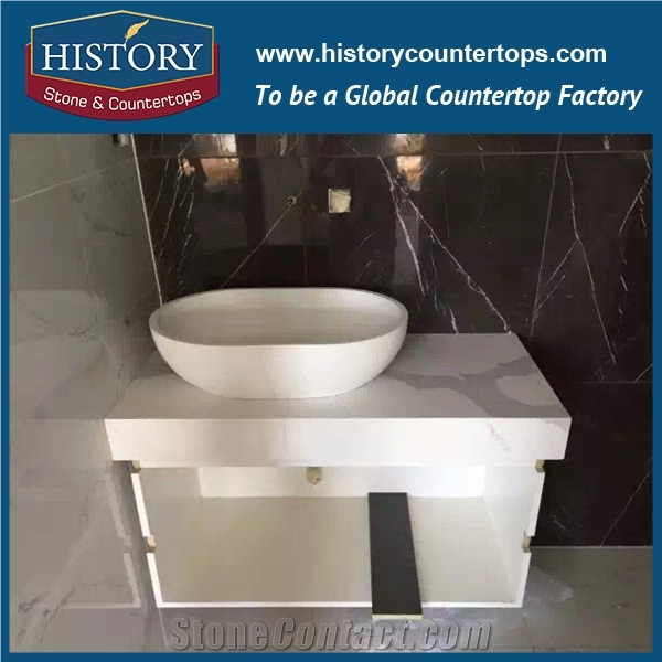 Hot on Sale Man Made Calacatta White Nq5006 Custom Solid Surface Quartz Engineered Stone Vanity Top/Bathroom Countertops