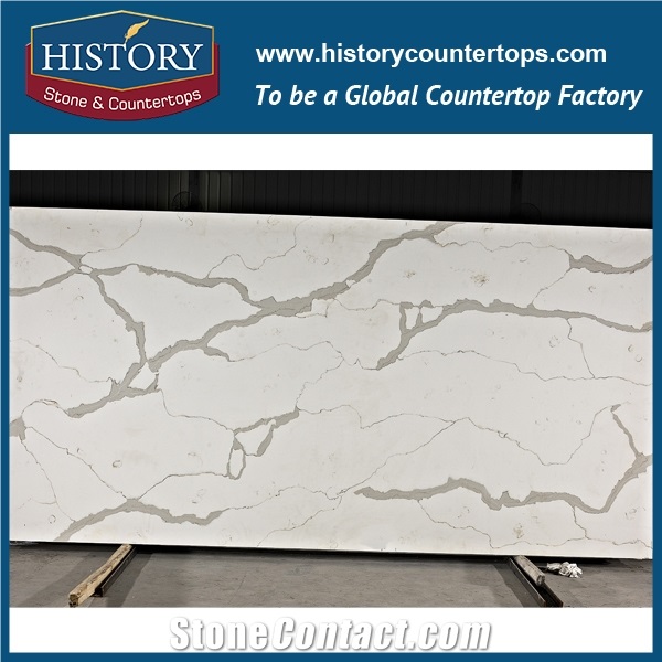 Hot on Sale Man Made Calacatta White Nq5062 Custom Solid Surface Quartz Engineered Stone Vanity Top/Bathroom Countertops