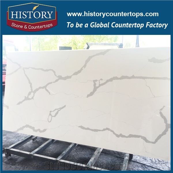 Hot on Sale Man Made Calacatta White Nq5062 Custom Solid Surface Quartz Engineered Stone Vanity Top/Bathroom Countertops