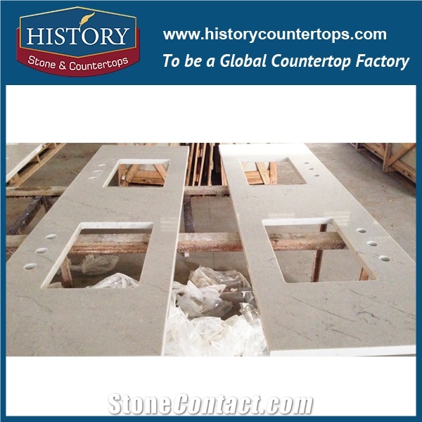 Hot on Sale Man Made Nq5069x Calacatta White Soild Surface Quartz Stone Kitchen Countertops/Bench/Bar/Worktop Tops