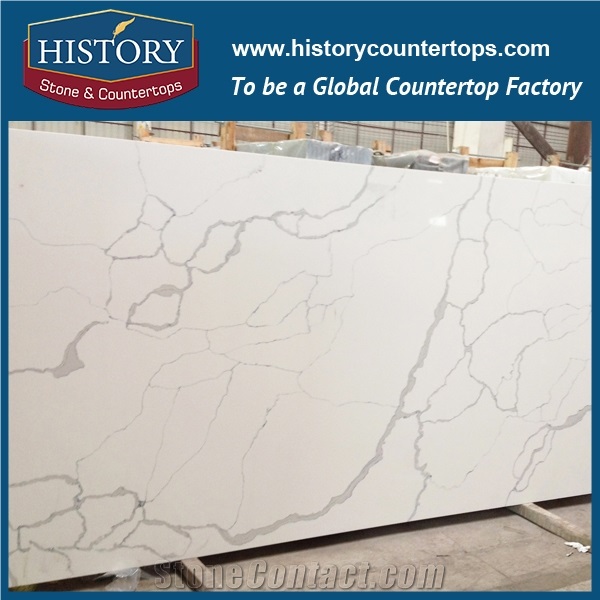 Hot on Sale Man Made Nq5074 Calacatta White Soild Surface Quartz Stone Kitchen Countertops/Bench/Bar/Worktop Tops