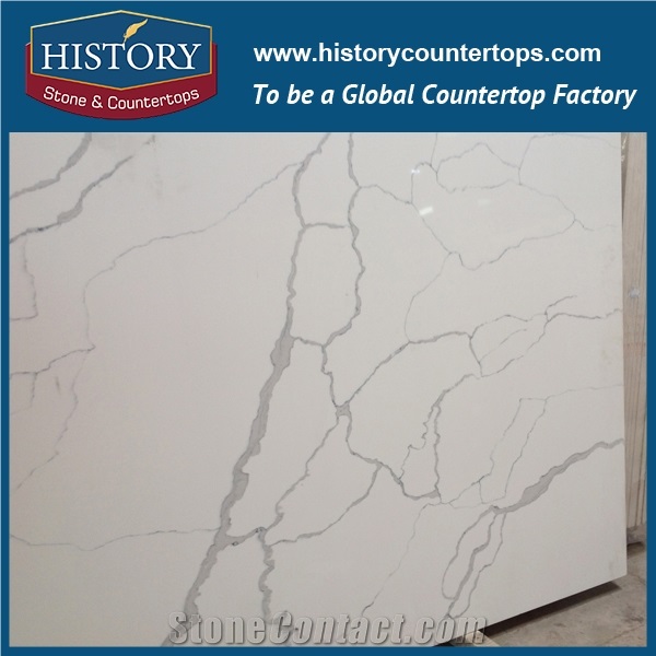 Hot on Sale Man Made Nq5074 Calacatta White Soild Surface Quartz Stone Kitchen Countertops/Bench/Bar/Worktop Tops