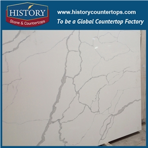 Hot on Sale Man Made Nq5074 Calacatta White Soild Surface Quartz Stone Kitchen Countertops/Bench/Bar/Worktop Tops
