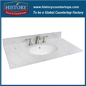 Hot on Sale Manufacturer Calacatta White Nq5090 Custom Solid Surface Quartz Engineered Stone Vanity Top/Bathroom Countertops