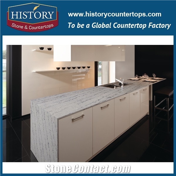 Hot on Sale New Calacatta Nq5111 White Soild Surface Quartz Stone Kitchen Countertops/Bench/Bar/Worktop Tops