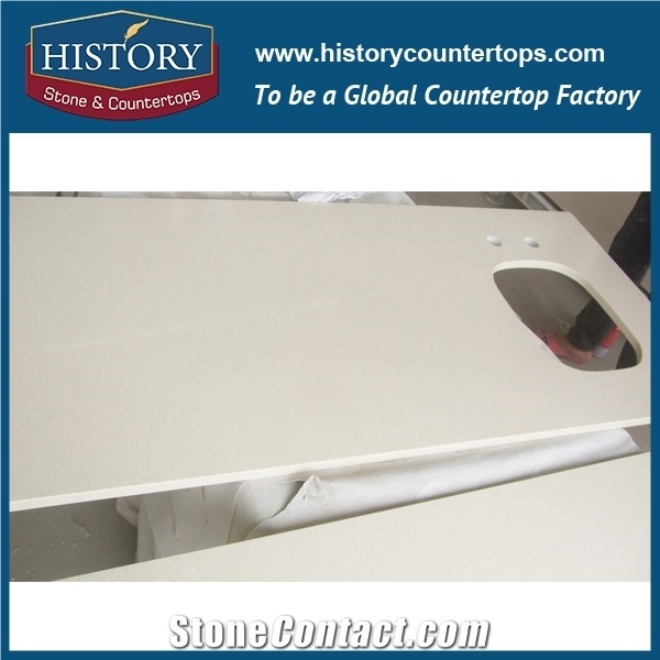 Hot on Sale Nq2002 Beige White Engineered Quartz Stone Kitchen Countertops/Bench/Bar/Worktop Tops