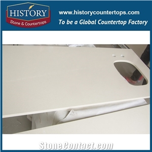 Hot on Sale Nq2002 Beige White Engineered Quartz Stone Kitchen Countertops/Bench/Bar/Worktop Tops
