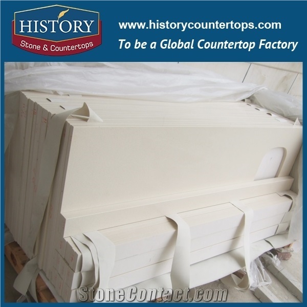 Hot on Sale Nq2002 Beige White Engineered Quartz Stone Kitchen Countertops/Bench/Bar/Worktop Tops