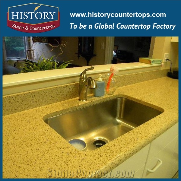 Hot on Sale Nq2007 Light Yellow Solid Surface Quartz Stone Kitchen Countertops/Bench/Bar/Worktop Tops