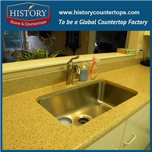 Hot on Sale Nq2007 Light Yellow Solid Surface Quartz Stone Kitchen Countertops/Bench/Bar/Worktop Tops