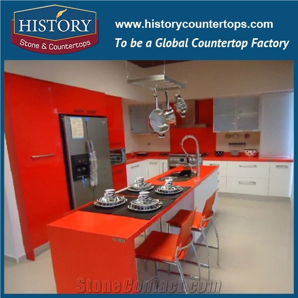 Hot on Sale Nq2014 Red Solid Surface Quartz Stone Kitchen Countertops/Bench/Bar/Worktop Tops