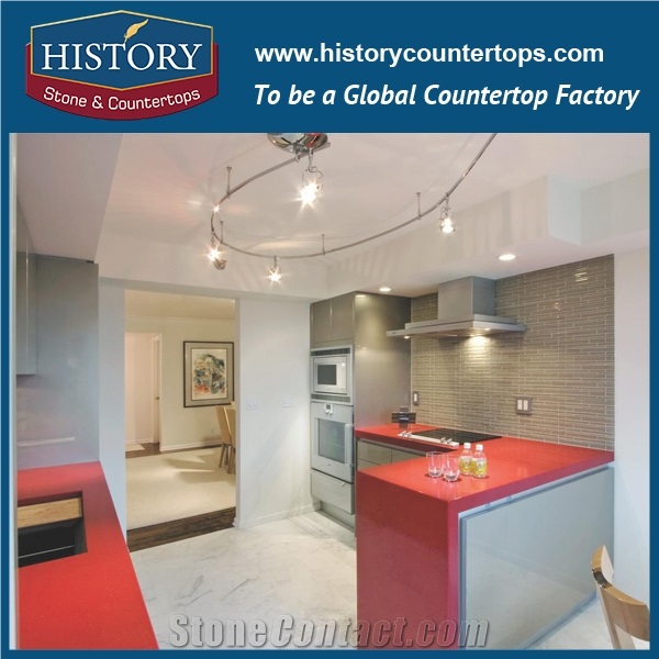 Hot on Sale Nq2014 Red Solid Surface Quartz Stone Kitchen Countertops/Bench/Bar/Worktop Tops