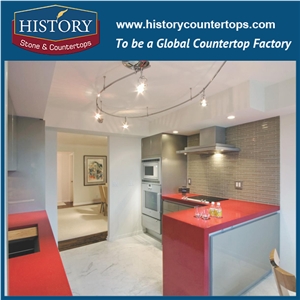 Hot on Sale Nq2014 Red Solid Surface Quartz Stone Kitchen Countertops/Bench/Bar/Worktop Tops