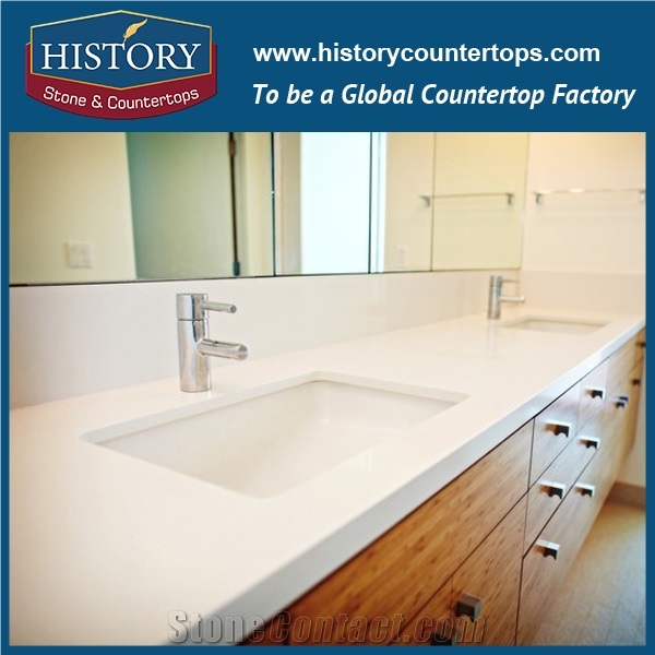 Hot on Sale Pure White Nq2001 Custom Solid Surface Quartz Engineered Stone Vanity Top/Bathroom Countertops