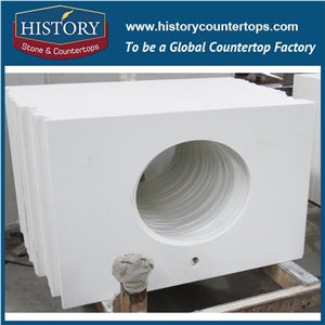 Hot on Sale Pure White Nq2001 Custom Solid Surface Quartz Engineered Stone Vanity Top/Bathroom Countertops