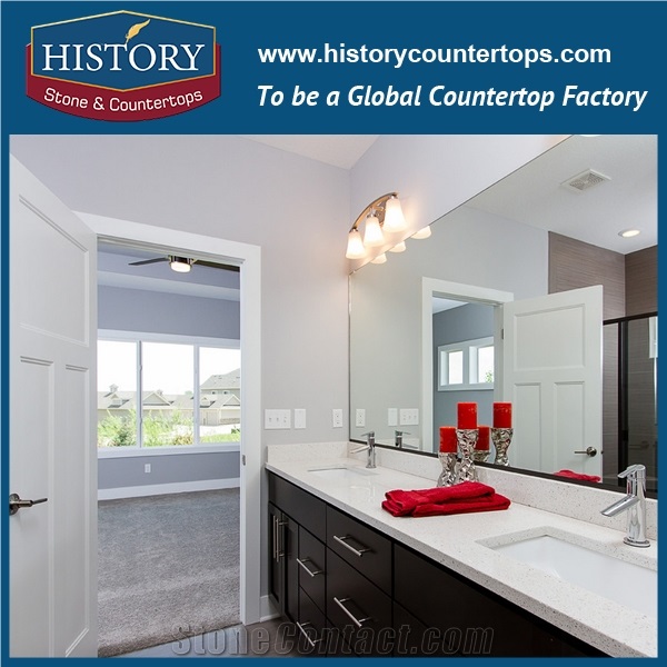 Hot on Sale Pure White Nq2001 Custom Solid Surface Quartz Engineered Stone Vanity Top/Bathroom Countertops