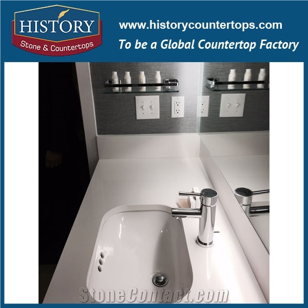 Hot on Sale Pure White Nq2001 Custom Solid Surface Quartz Engineered Stone Vanity Top/Bathroom Countertops