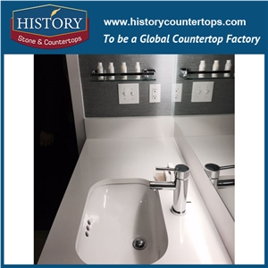 Hot on Sale Pure White Nq2001 Custom Solid Surface Quartz Engineered Stone Vanity Top/Bathroom Countertops