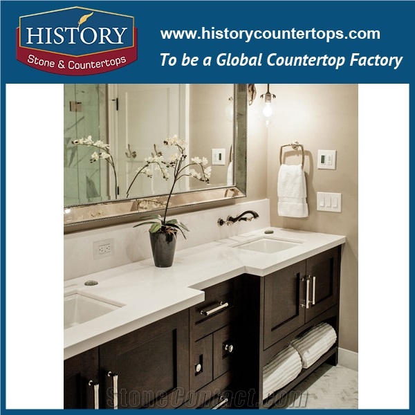 Hot on Sale Pure White Nq2001 Custom Solid Surface Quartz Engineered Stone Vanity Top/Bathroom Countertops
