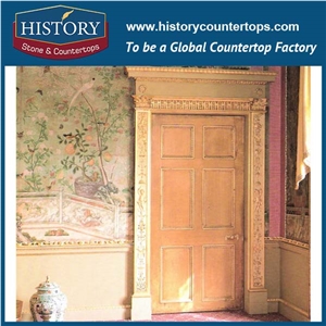 House Decorative Beige Natural Marble Stone Archers Door Surrounds with Carved Flowers Designs, Interior Door Frames