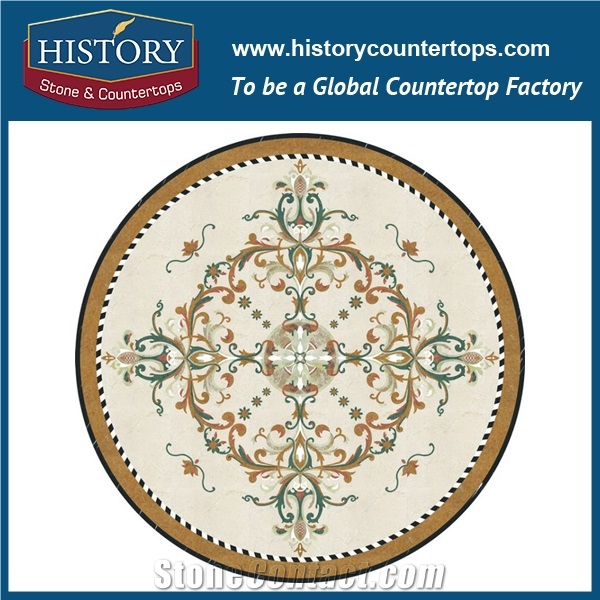 Inca Gold, Verde Alpi, Rosso Verona, Cream Marfil Marble Stone, Machine Water Jet Cutting Premium Mosaic Decorative Tiles Round Floral Medallions