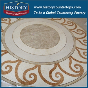 Inca Gold, Verde Alpi, Rosso Verona, Cream Marfil Marble Stone, Machine Water Jet Cutting Premium Mosaic Decorative Tiles Round Floral Medallions