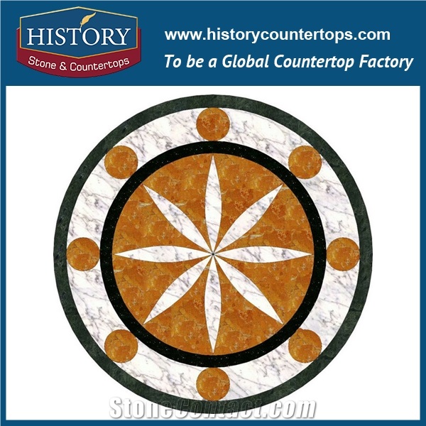 Inca Gold, Verde Alpi, Rosso Verona, Cream Marfil Marble Stone, Machine Water Jet Cutting Premium Mosaic Decorative Tiles Round Floral Medallions
