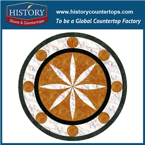 Inca Gold, Verde Alpi, Rosso Verona, Cream Marfil Marble Stone, Machine Water Jet Cutting Premium Mosaic Decorative Tiles Round Floral Medallions