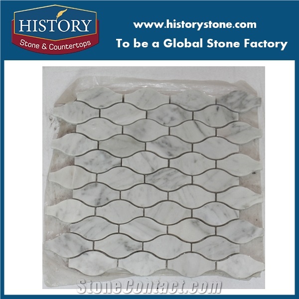 Irregular Shape Lantern Marble Mosaic Tile Polished Surface White Venata Carrara for Kitchen Backsplash/ Bathroom Wall Tile