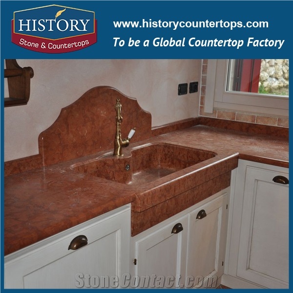 Italy New Style Rosso Verona Marble Kitchen Worktops, Polishing Countertops,Island Tops, Bar Tops with Customized Edges for Sale