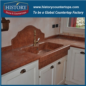 Italy New Style Rosso Verona Marble Kitchen Worktops, Polishing Countertops,Island Tops, Bar Tops with Customized Edges for Sale