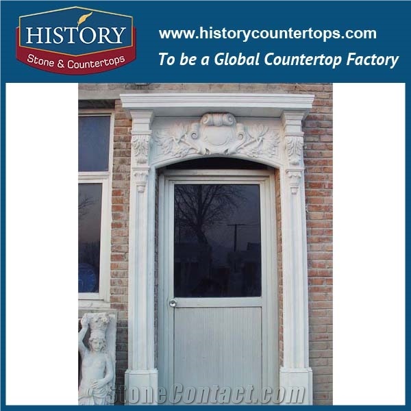 Large Black Marble Stone Entrance Main Gates Door Frames with Craved Flowers, Exterior Freestanding Front Door Surrounds
