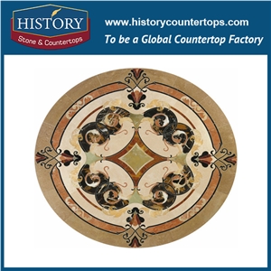 Light and Dark Emperador, Cream Marfil Beige Marble, Light Green Onyx Water Jet Cutting Mosaic Tiles, Round Flower Flooring Inlay Medallions