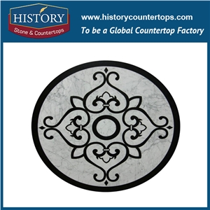 Light and Dark Emperador, Cream Marfil Beige Marble, Light Green Onyx Water Jet Cutting Mosaic Tiles, Round Flower Flooring Inlay Medallions