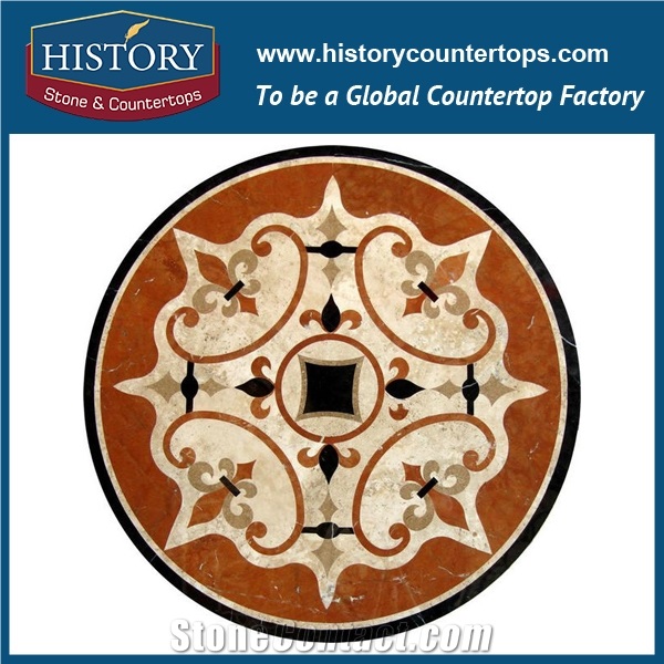 Light and Dark Emperador, Cream Marfil Beige Marble, Light Green Onyx Water Jet Cutting Mosaic Tiles, Round Flower Flooring Inlay Medallions