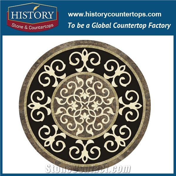 Light and Dark Emperador, Cream Marfil Beige Marble, Light Green Onyx Water Jet Cutting Mosaic Tiles, Round Flower Flooring Inlay Medallions