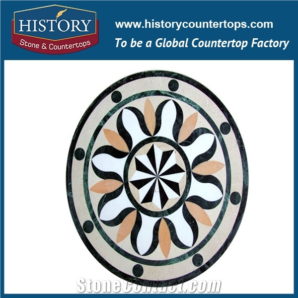 Light and Dark Emperador, Cream Marfil Beige Marble, Light Green Onyx Water Jet Cutting Mosaic Tiles, Round Flower Flooring Inlay Medallions