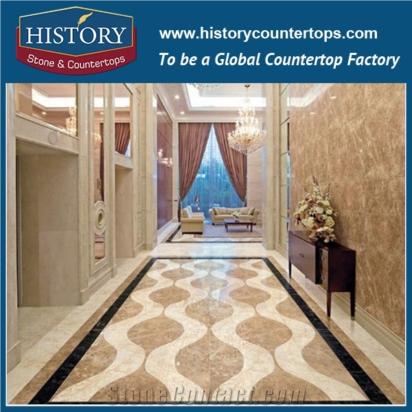 Light and Dark Emperador, Spain Beige Marble Designs, Water Jet Cut Inlay Mosaic Tiles Molds, Square Simple Geometric Medallions for Villa, Hotel