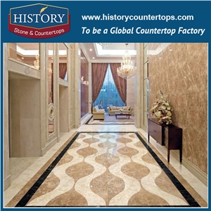Light and Dark Emperador, Spain Beige Marble Designs, Water Jet Cut Inlay Mosaic Tiles Molds, Square Simple Geometric Medallions for Villa, Hotel