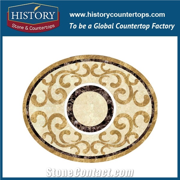 Light and Dark Emperador, White Jade ,Cream Marfil Beige Natural Marble Stone Best Artistic Mosaic Tiles Round Swoosh Border Floor Medallions