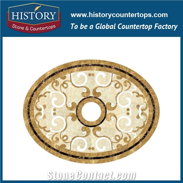 Light and Dark Emperador, White Jade ,Cream Marfil Beige Natural Marble Stone Best Artistic Mosaic Tiles Round Swoosh Border Floor Medallions