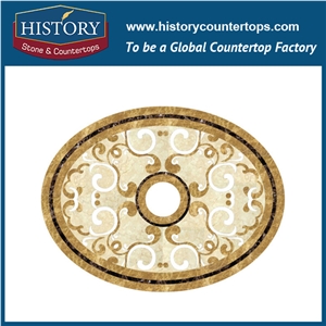 Light and Dark Emperador, White Jade ,Cream Marfil Beige Natural Marble Stone Best Artistic Mosaic Tiles Round Swoosh Border Floor Medallions